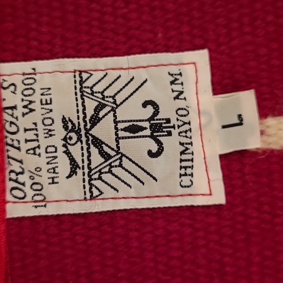 RARE Ortega's Chimayo Red‎ Hand Woven Southwestern Aztec Wool L Vest 50s 60s VTG - Picture 8 of 10